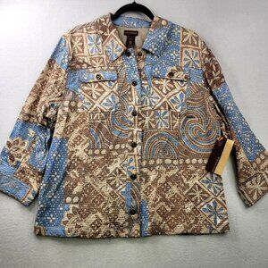 Multiples Nantucket Tapestry Quilted Jacket XL Brown Boho Artsy Folk Art Coastal